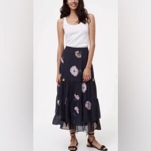 LOFT Navy Chiffon Floral Maxi Skirt